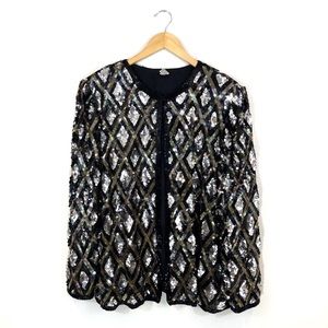 VTG Sequin Geometric Blogger Open Cardigan 1X